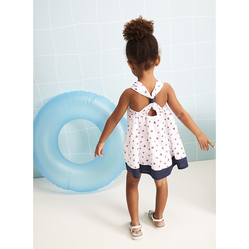 Robe à bretelles imprimé fleurs/pois pour bébé fille - Blanc