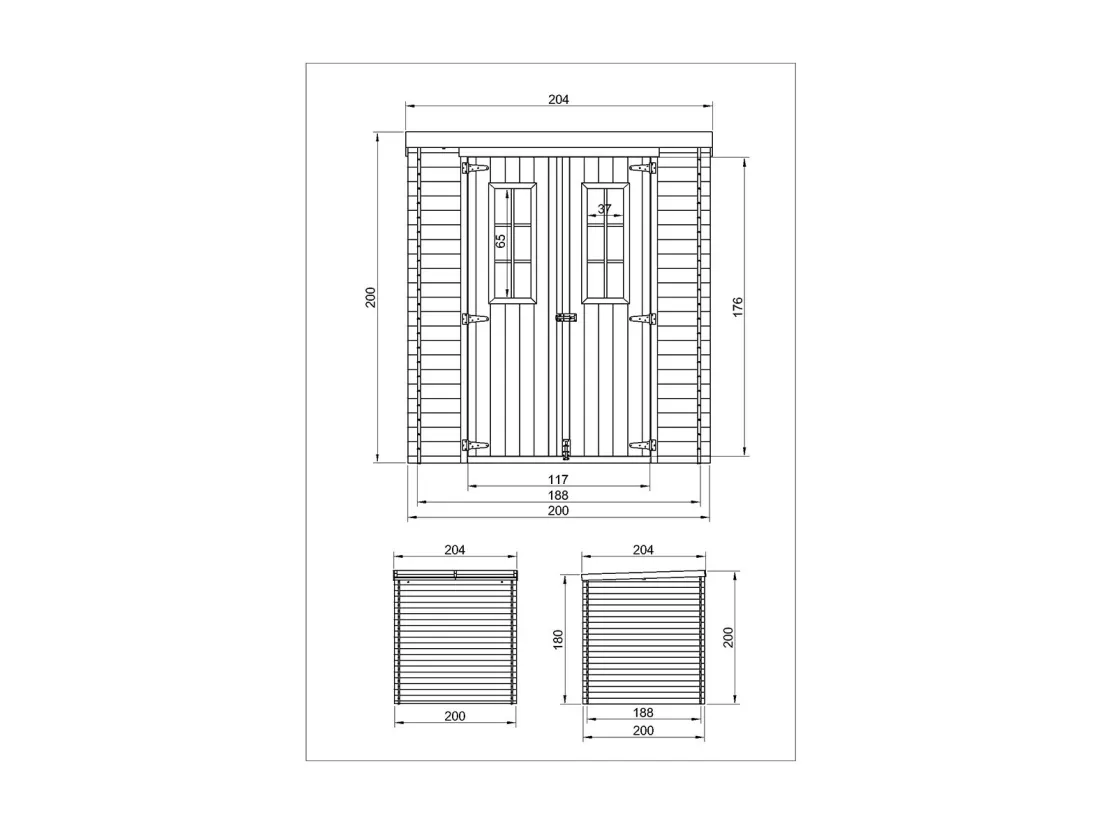 TIMBELA M309C+M309G Abri de jardin en bois AVEC SOL TRAITÉ - l204xL204xH200 cm/3.53 m2