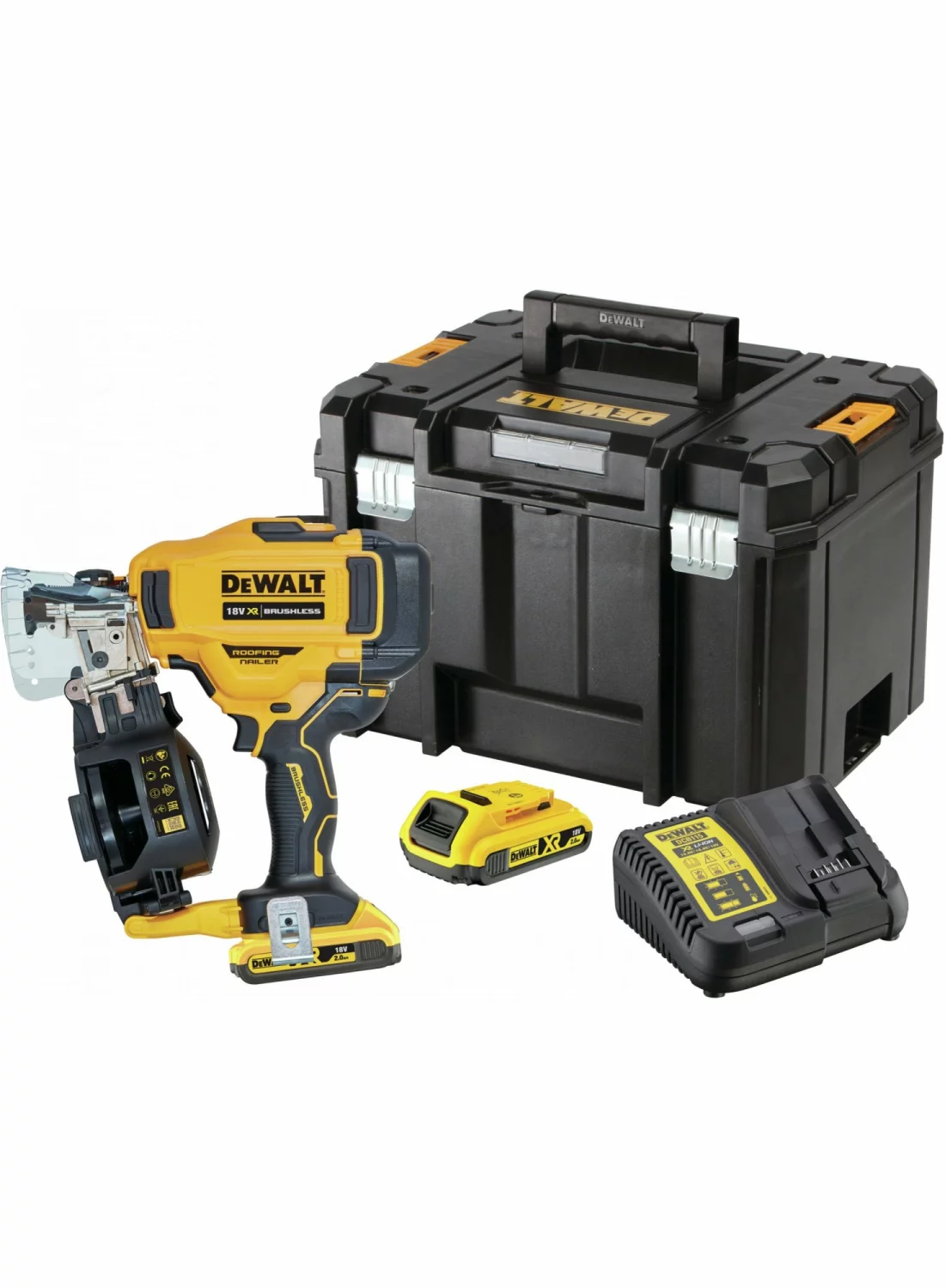 DeWALT DCN45RND2 18V Li-ion accu Rolspijktacker voor dakwerk set (2x 2.0Ah accu) in TSTAK - 19-45mm - Koolborstelloos