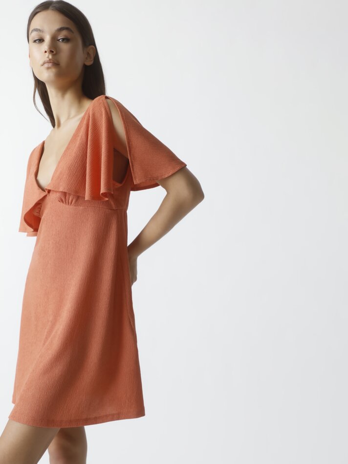 Vestido de alças com babados - Tamanho Médio Laranja