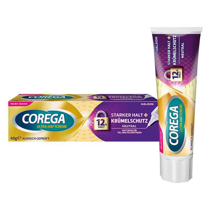 Corega Ultra Haftcreme Starker Halt + Krümelschutz, 40 g