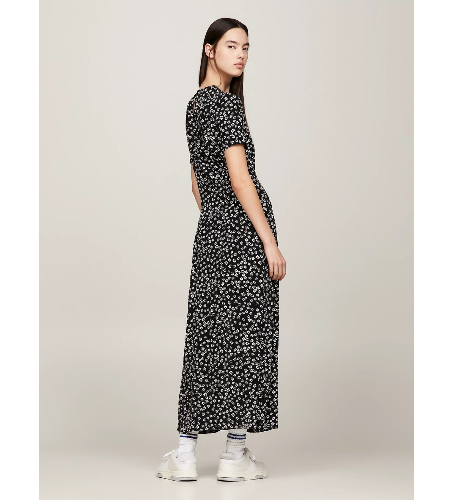 Vestido midi Tommy Jeans preto com estampa floral micro