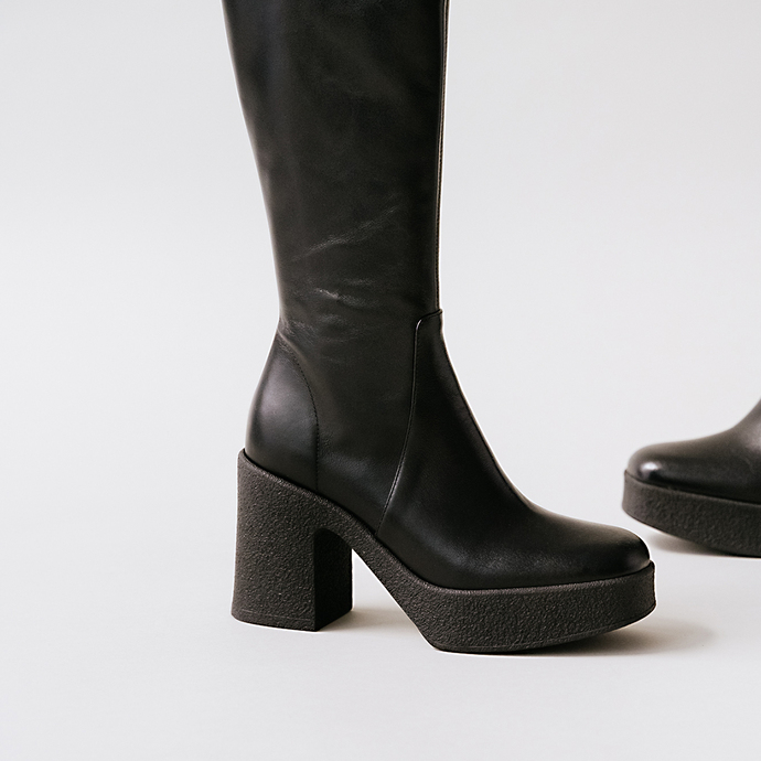 Bottes à plateformes  en cuir vieilli noir