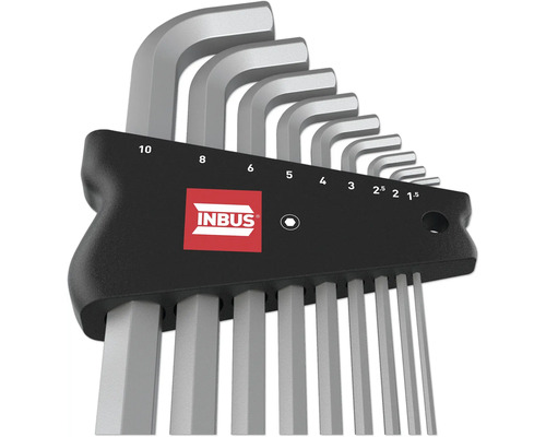 INBUS® 70211 Hoekschroevendraaierset, 9-delig, 1,5–10 mm, met 100° hoek en kogelkop — Gemaakt in Duitsland