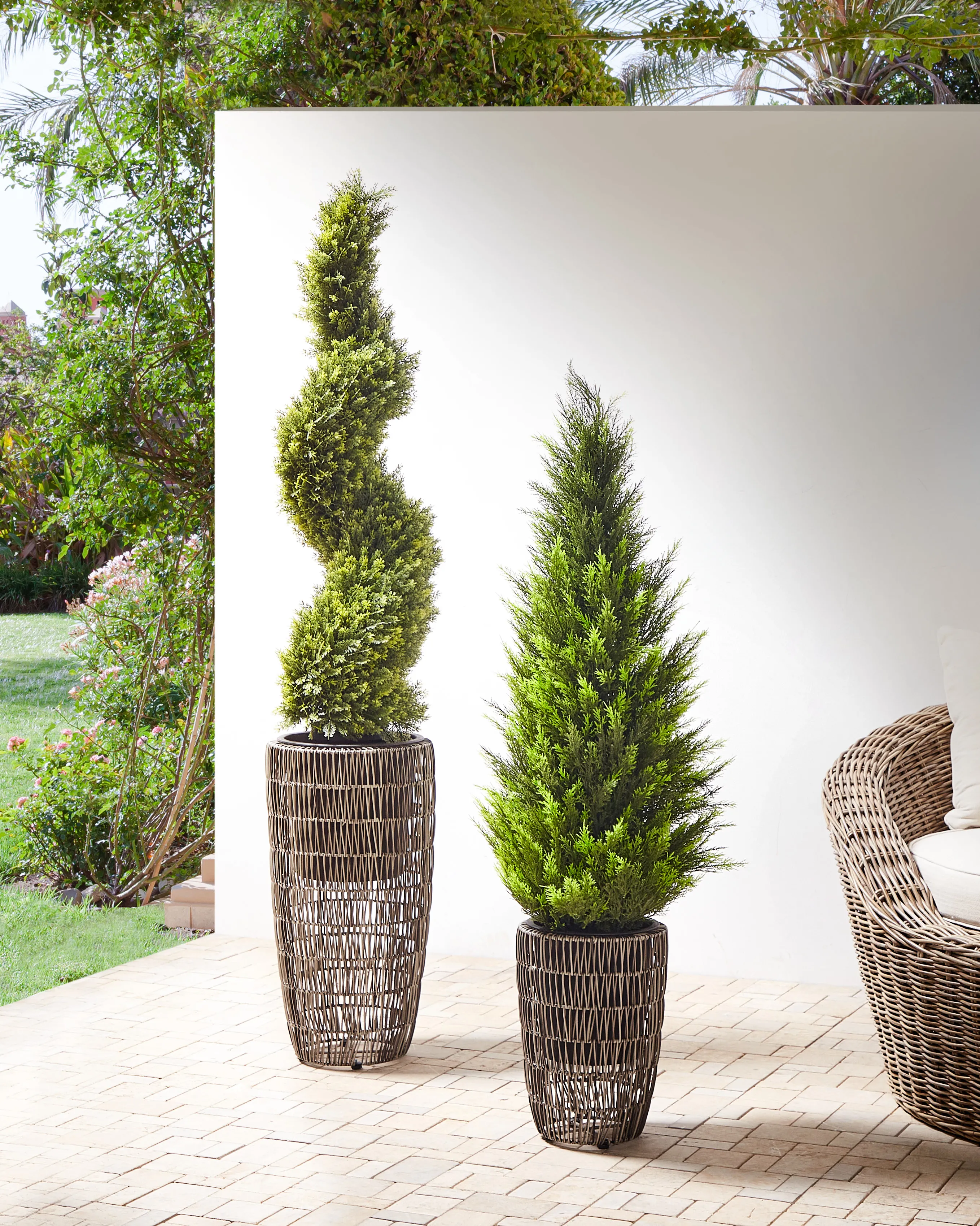 Set van 2 bloempotten CHELONE PE rotan 26/34 cm Bruin