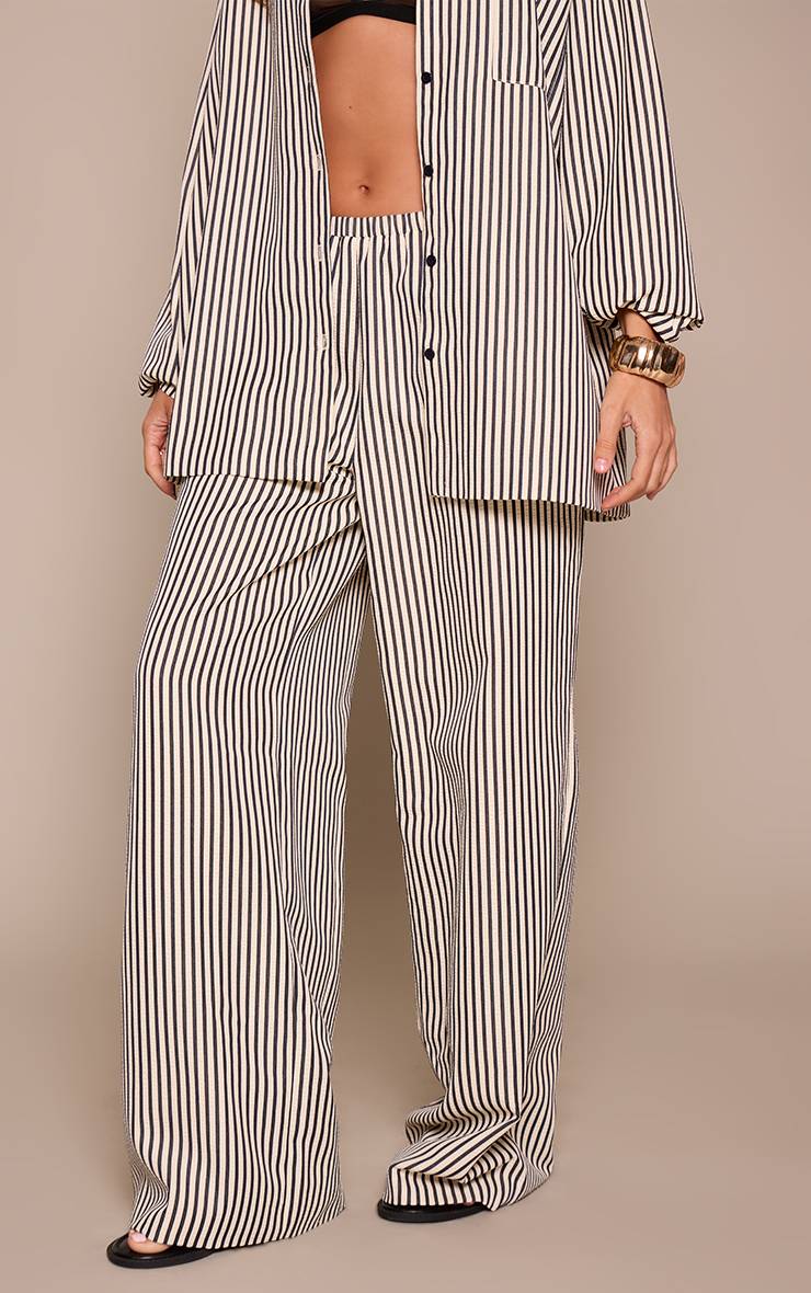 Noir Pantalon Large À Rayures Fines Ensemble Coordonné