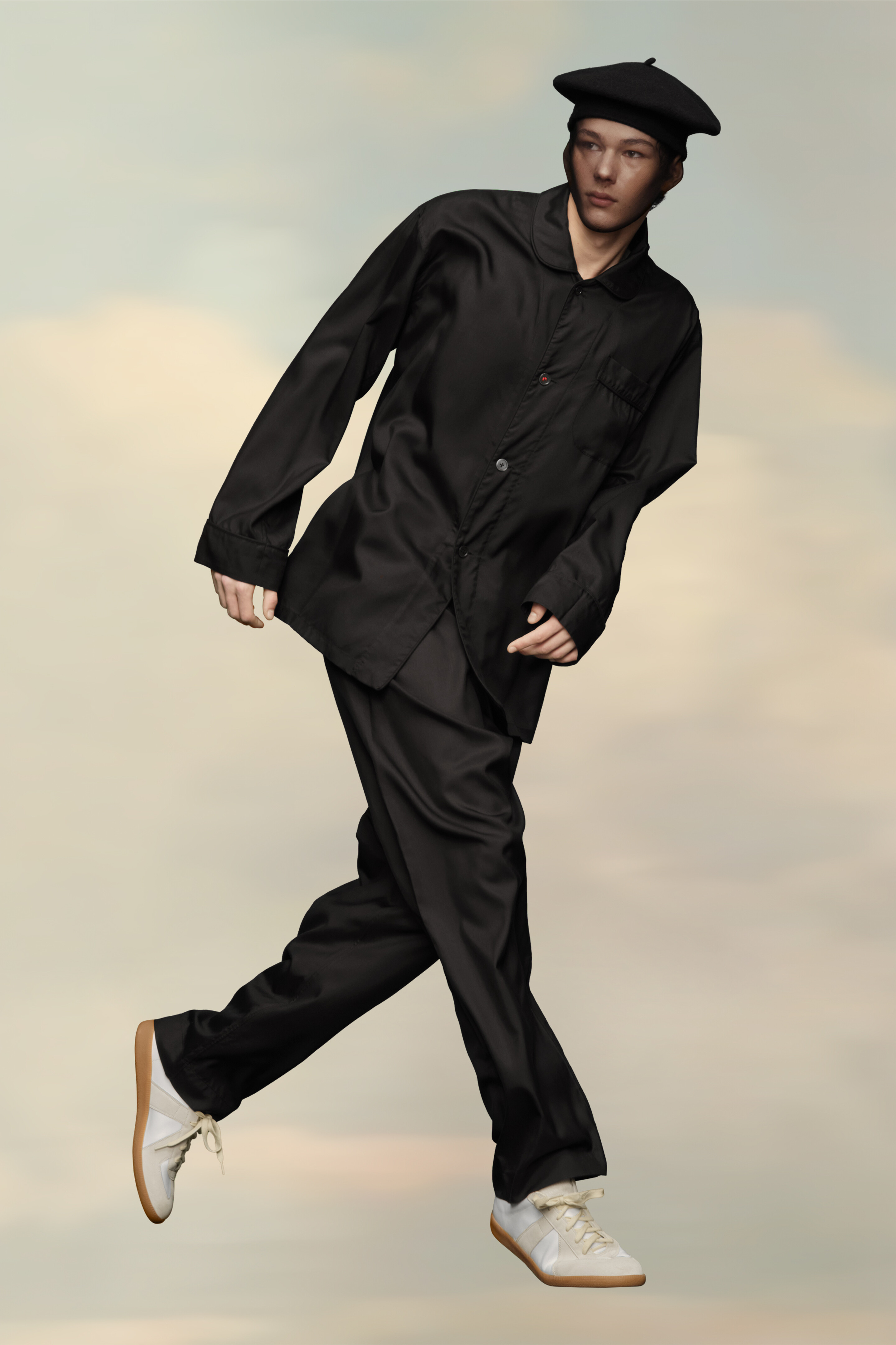 Chemise col ouvert - Popeline de soie Noir