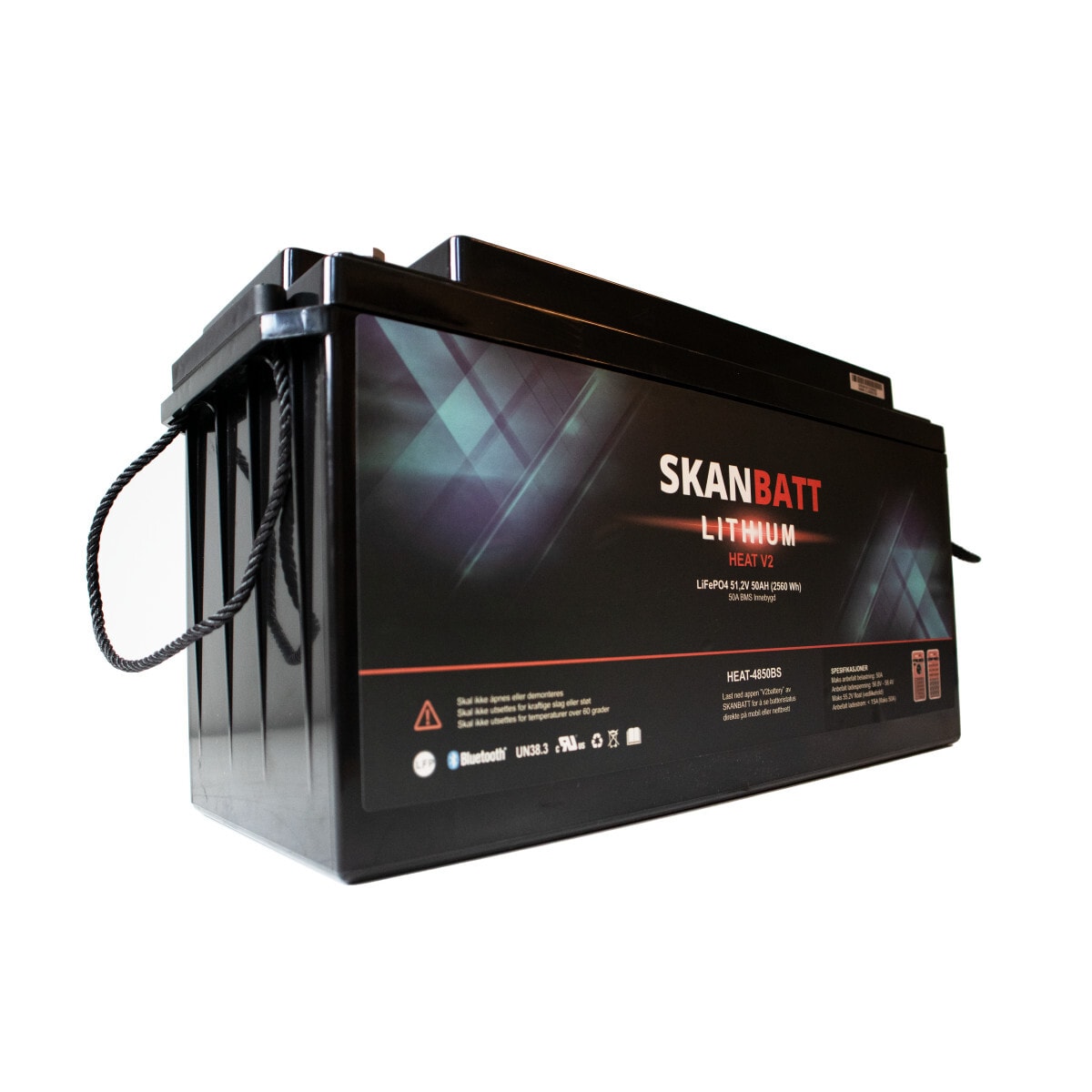 SKANBATT V2 Lithium Batteri 51,2V 50Ah 50A BMS - HEAT - Bluetooth (483x170x240mm)