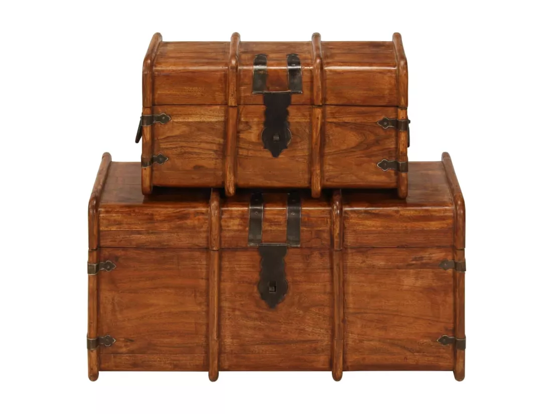 Coffre de rangement 2 pcs Bois d'acacia solide et finition miel