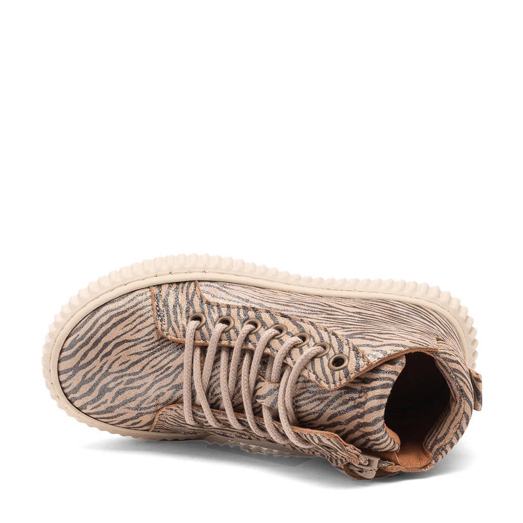 Bisgaard Debbieleren sneakers met zebraprint en glitterslichtbruin