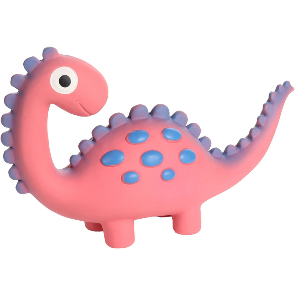 Jouet dinosaure rose en latex hauteur 14.5 cm pour chien