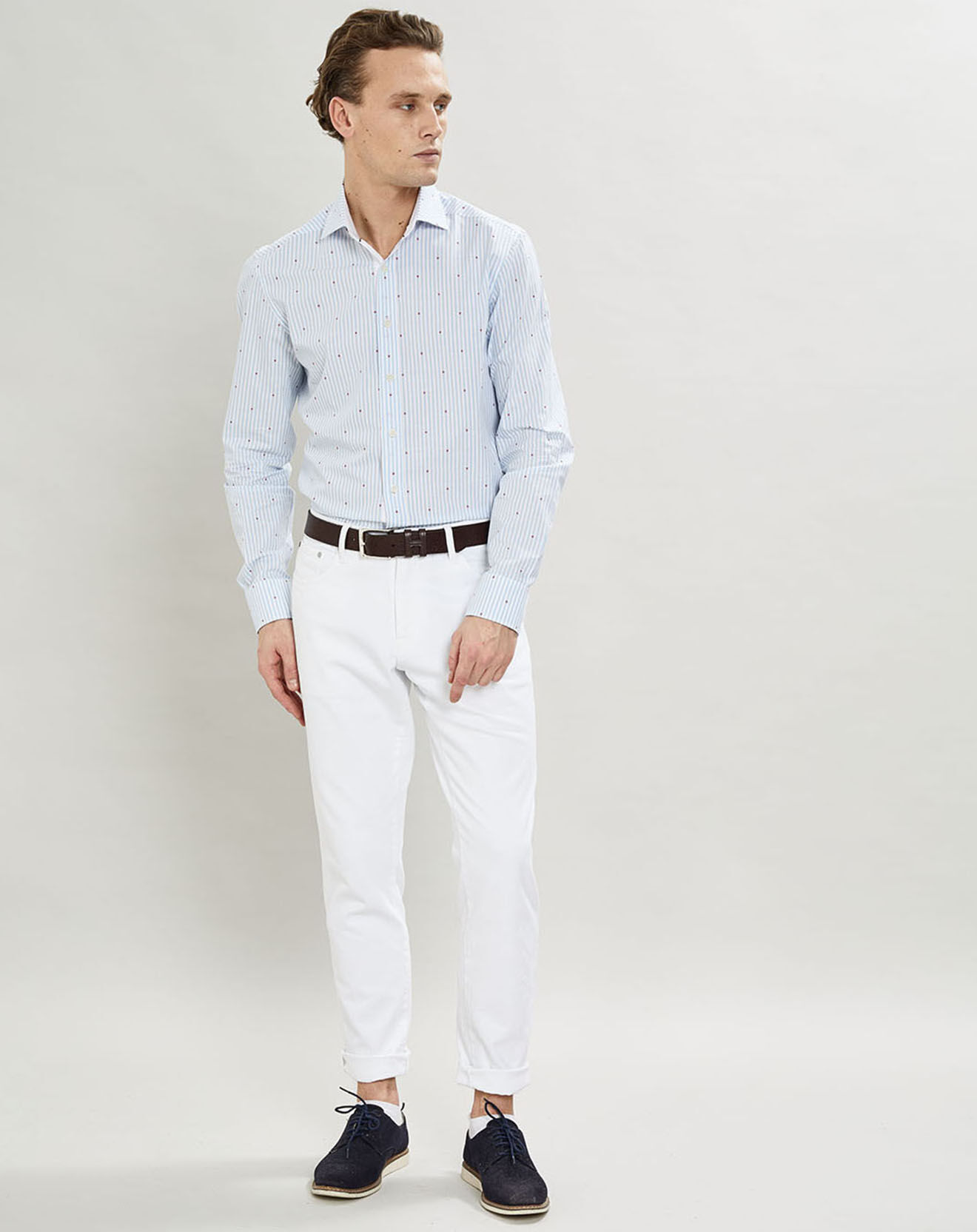 Hackett London Chemise Slim Fit à rayures & points bleu clair