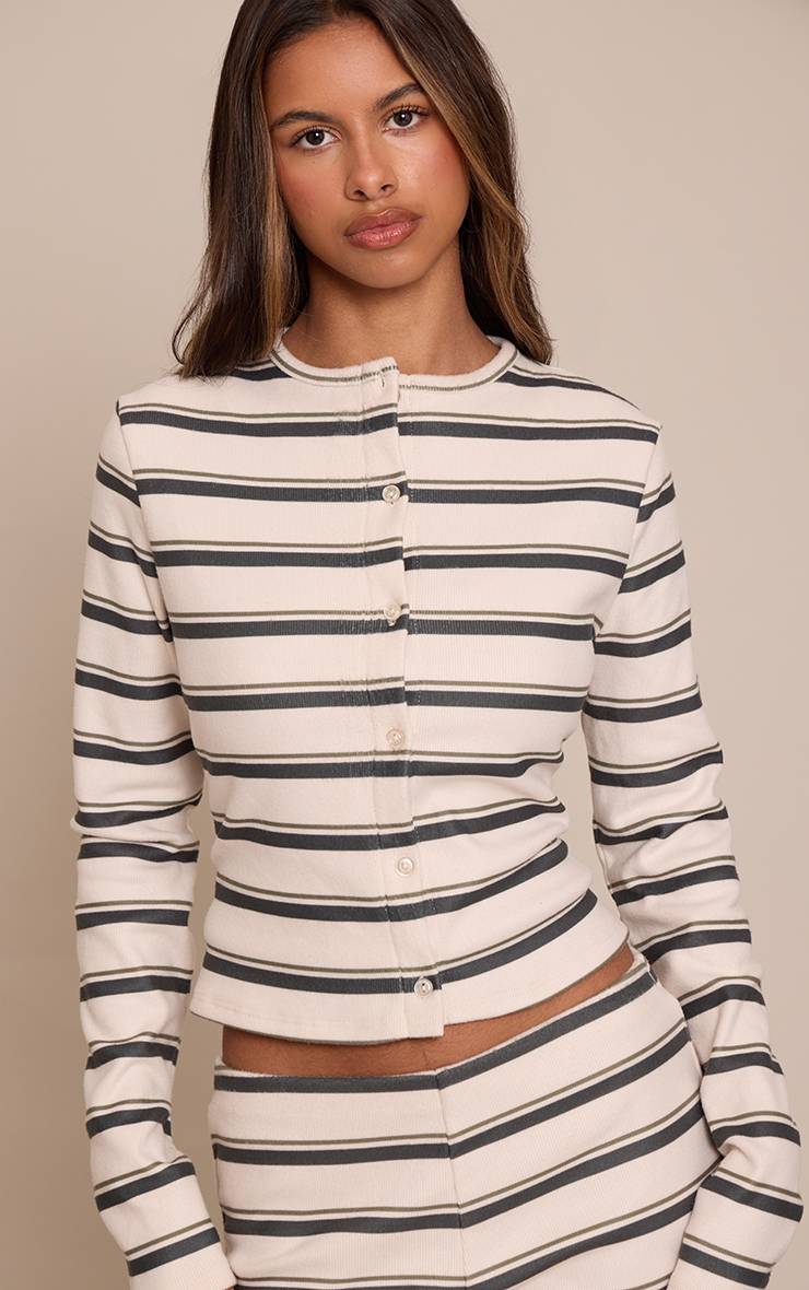 Vert Cardigan Boutonné À Rayures Petite