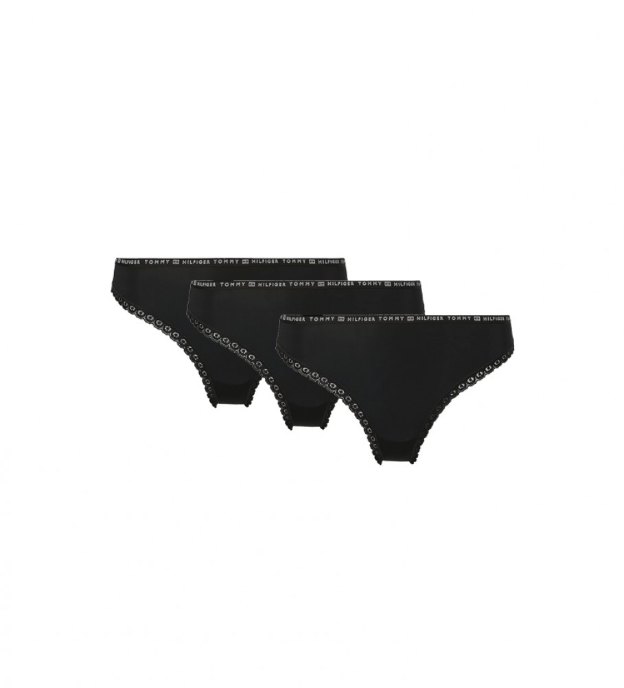 Conjunto de 3 tangas pretas Tommy Hilfiger TH