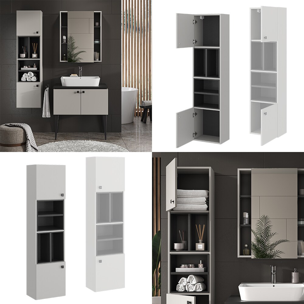 Vicco Hängeschrank Gerta, 37,5 x 150 cm, Grau-Schwarz, Badmöbel mit 2 Türen