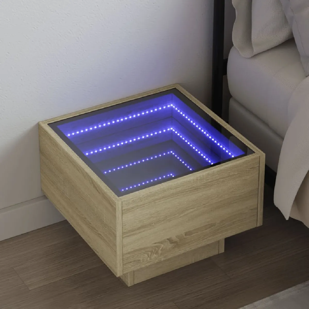 vidaXL Table de chevet LED Infini - Chêne sonoma