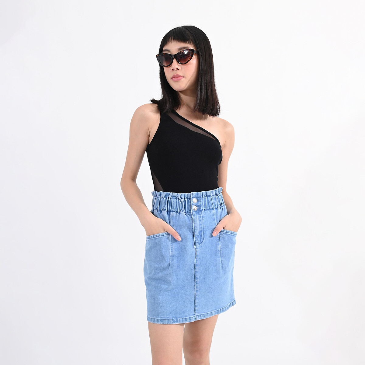 LILI SIDONIO<br>Saia jeans de cintura alta