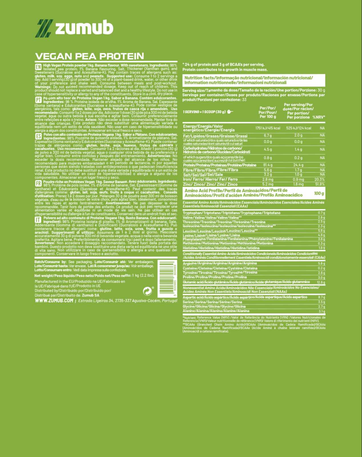 Proteína Vegana Zumub (Proteína de Ervilha) 30g