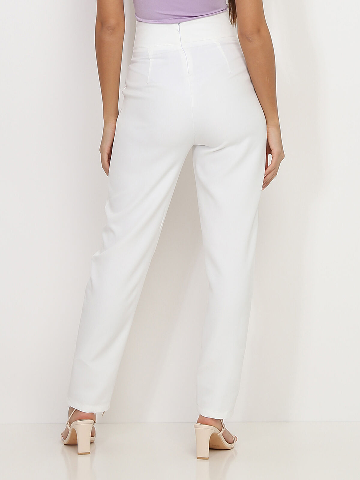 Pantalon droit maxi taille haute- Blanc