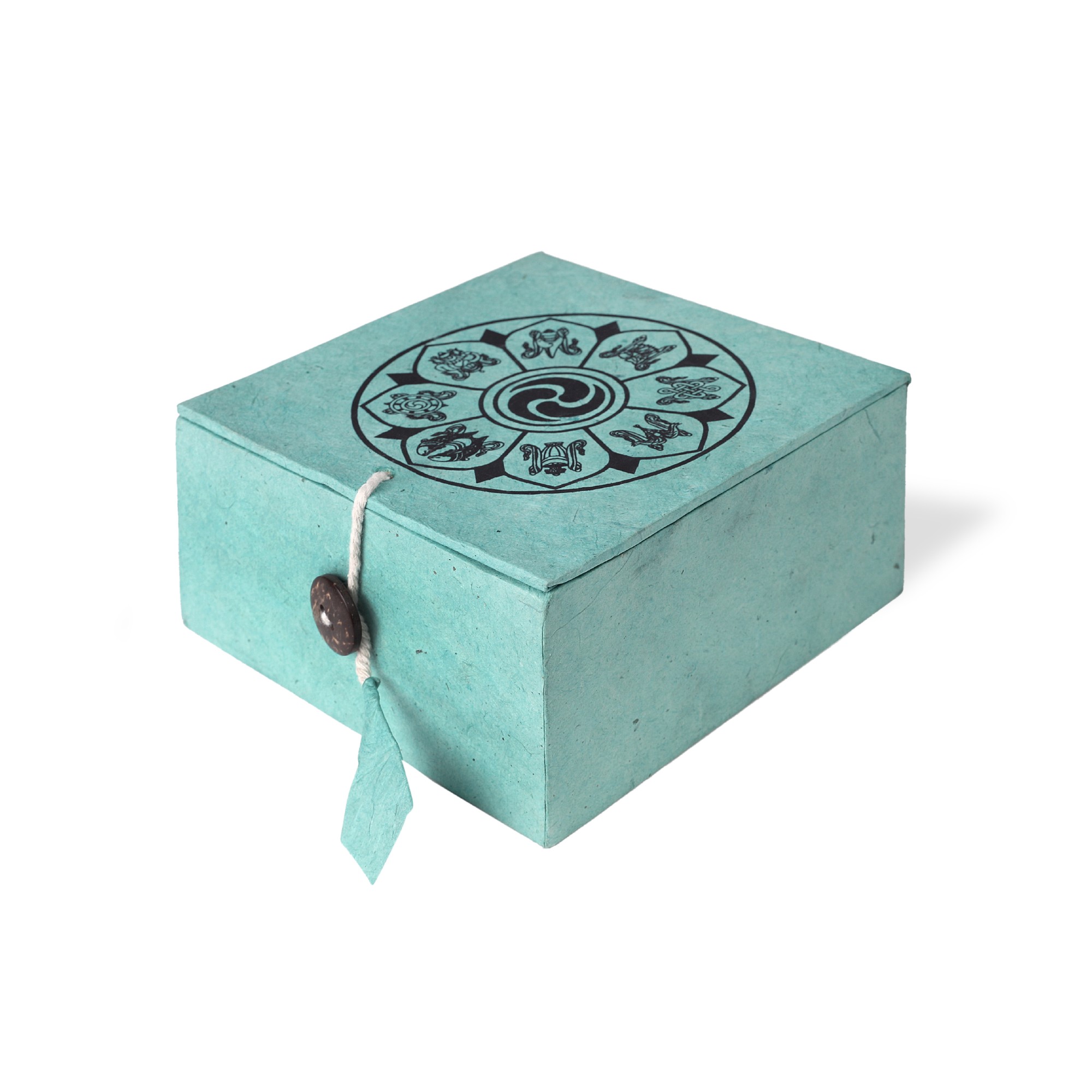 Lokta Box Glückssymbole, aqua, schwarz, T 11 cm, B 11 cm, H 5,5 cm von fischer's lagerhaus