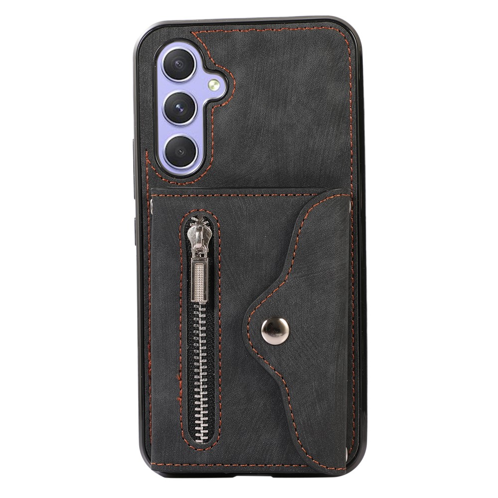 Samsung Galaxy A54 5G Necklace Leder Schutz Hülle mit Kartenfächer   Handykette (RFID Schutz) - Schwarz
