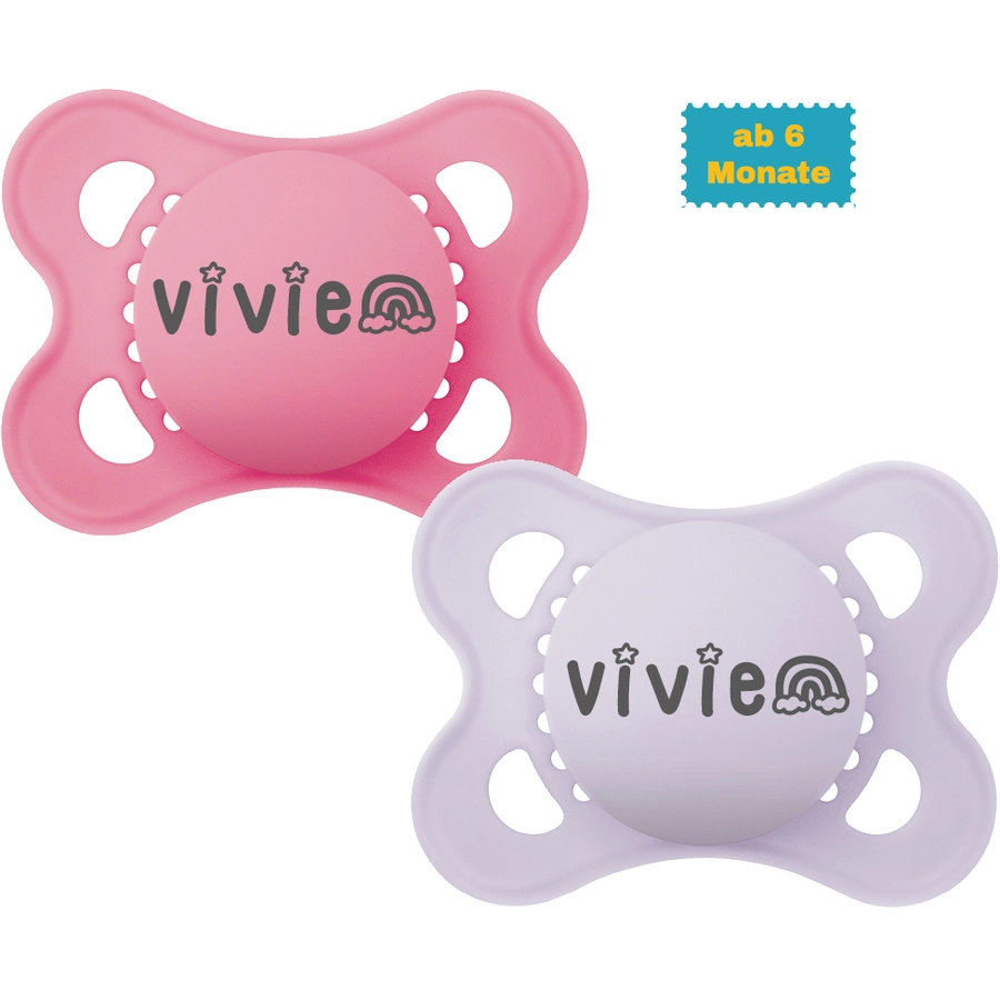Schnullireich Schnuller mit Namen  Namensschnuller MAM Pure Rainbow – 2er Set (Mädchen) Rosa