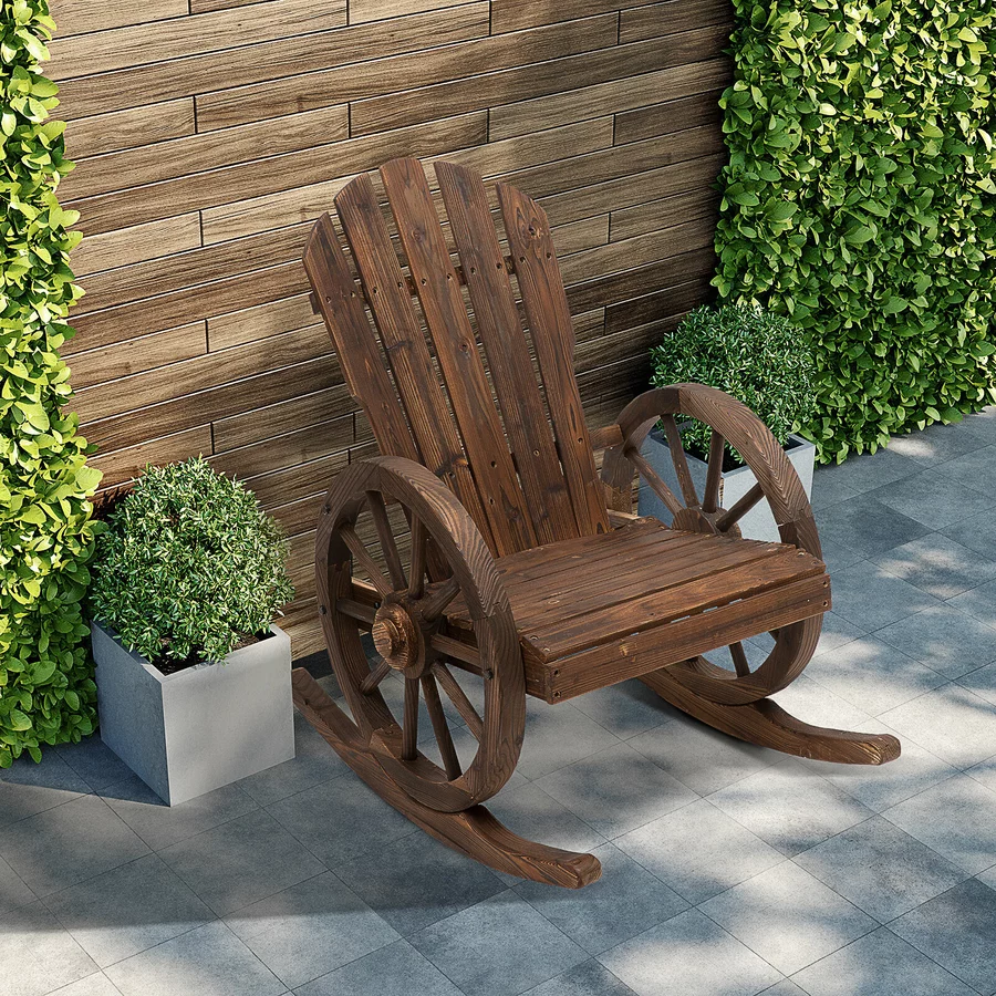 Outsunny Schaukelstuhl im Wagenrad-Design dunkelbraun