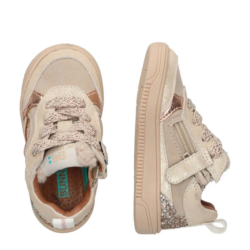 BunniesJR Maxime Mellowleren sneakers met glitters champagne