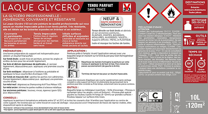Laque glycéro multi-supports intérieur extérieur V33 satin blanc 5L