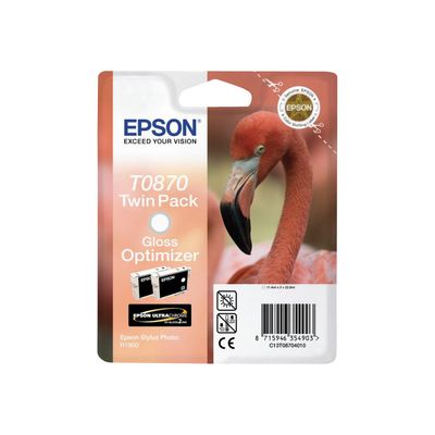 Epson T0870 Flamant rose - Pack de 2 - optimiseur de brillance - cartouche d'encre originale