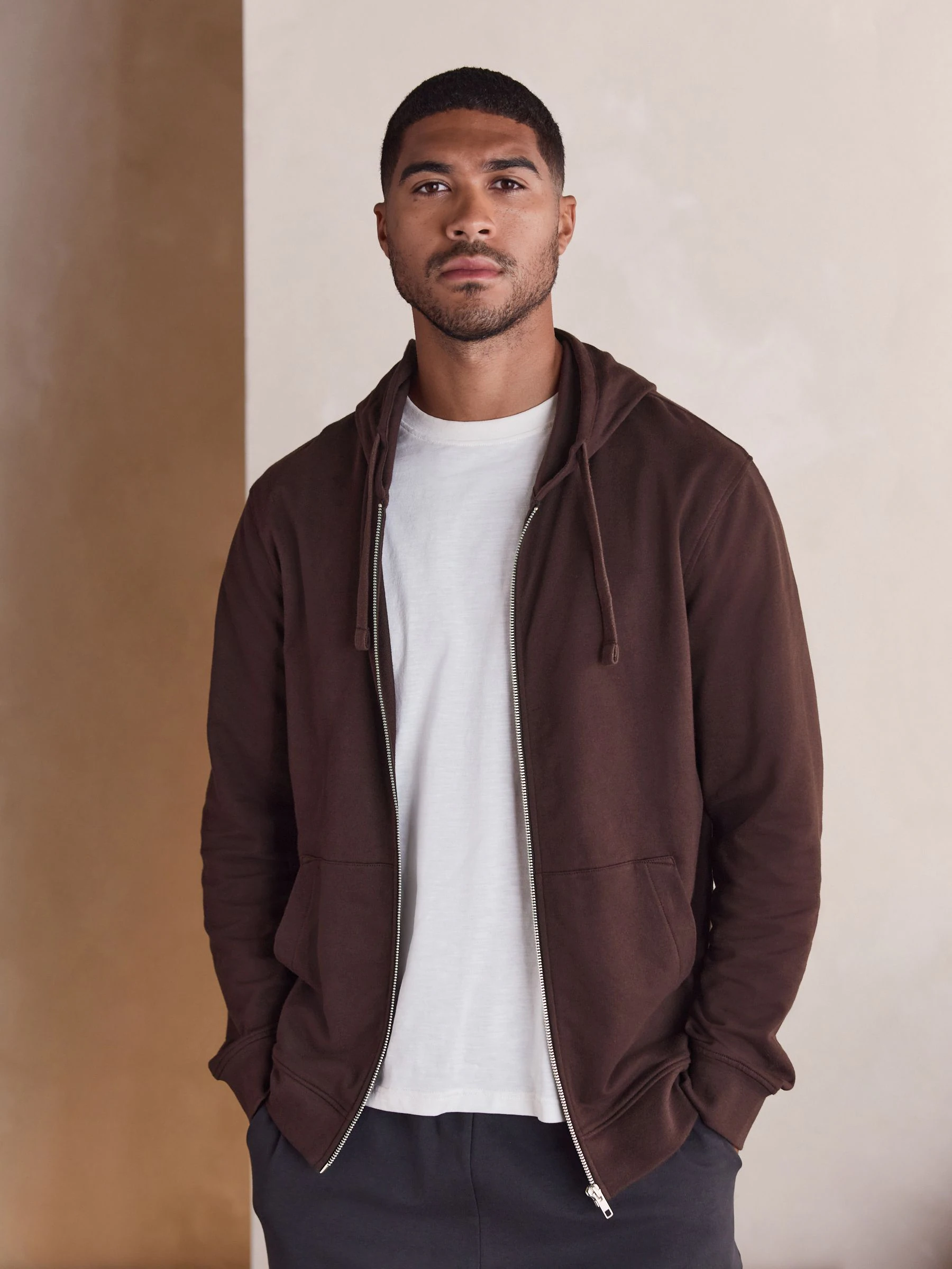 Chocoladebruin - Lichte hoodie met rits