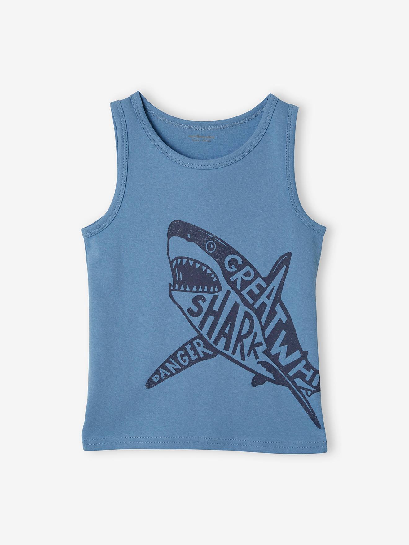 Camiseta sem mangas com estampa animal, para meninos, azul claro liso com motivos.