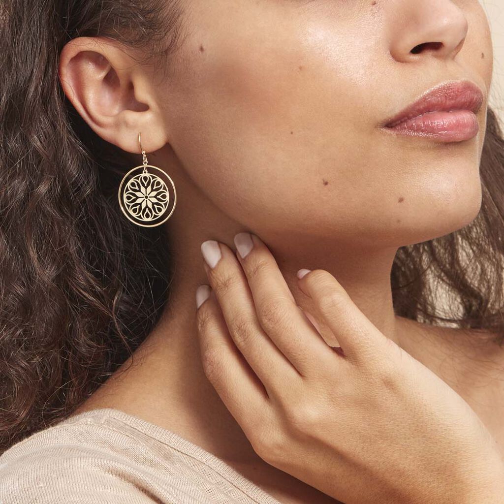 Boucles D'oreilles Pendantes Rosace Or Jaune
