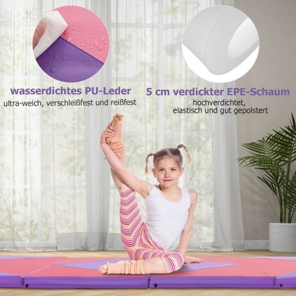 Sammenleggbar myk gulvmatte, bærbar gymnastikkmatte, yogamatte, 240 x 117 x 5 cm, lilla