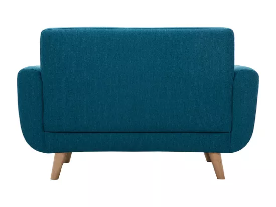 Canapé scandinave 2 places en tissu bleu canard et bois clair PURE