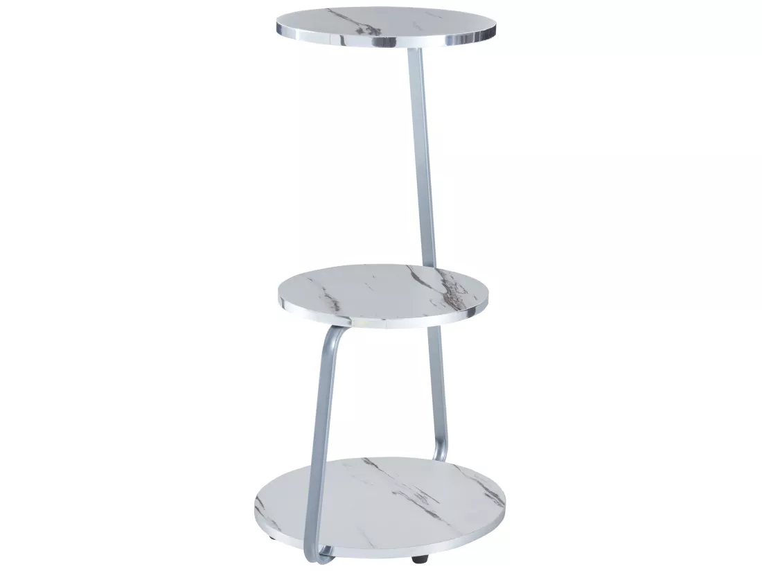 Table d'appoint Sipoo à 3 niveaux 74 x 46 x 37 cm marbre blanc / argenté [en.casa]