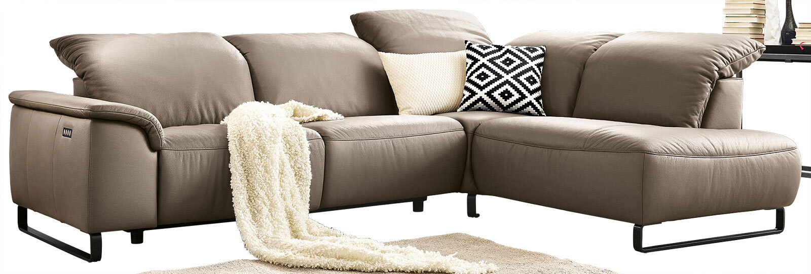 MONDO Ecksofa ATLA Lederbezug Taupe ca. 291 x 220 cm