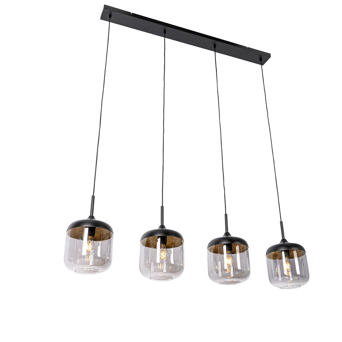 Design hanglamp zwart met goud en smoke glas 4-lichts - Kyan
