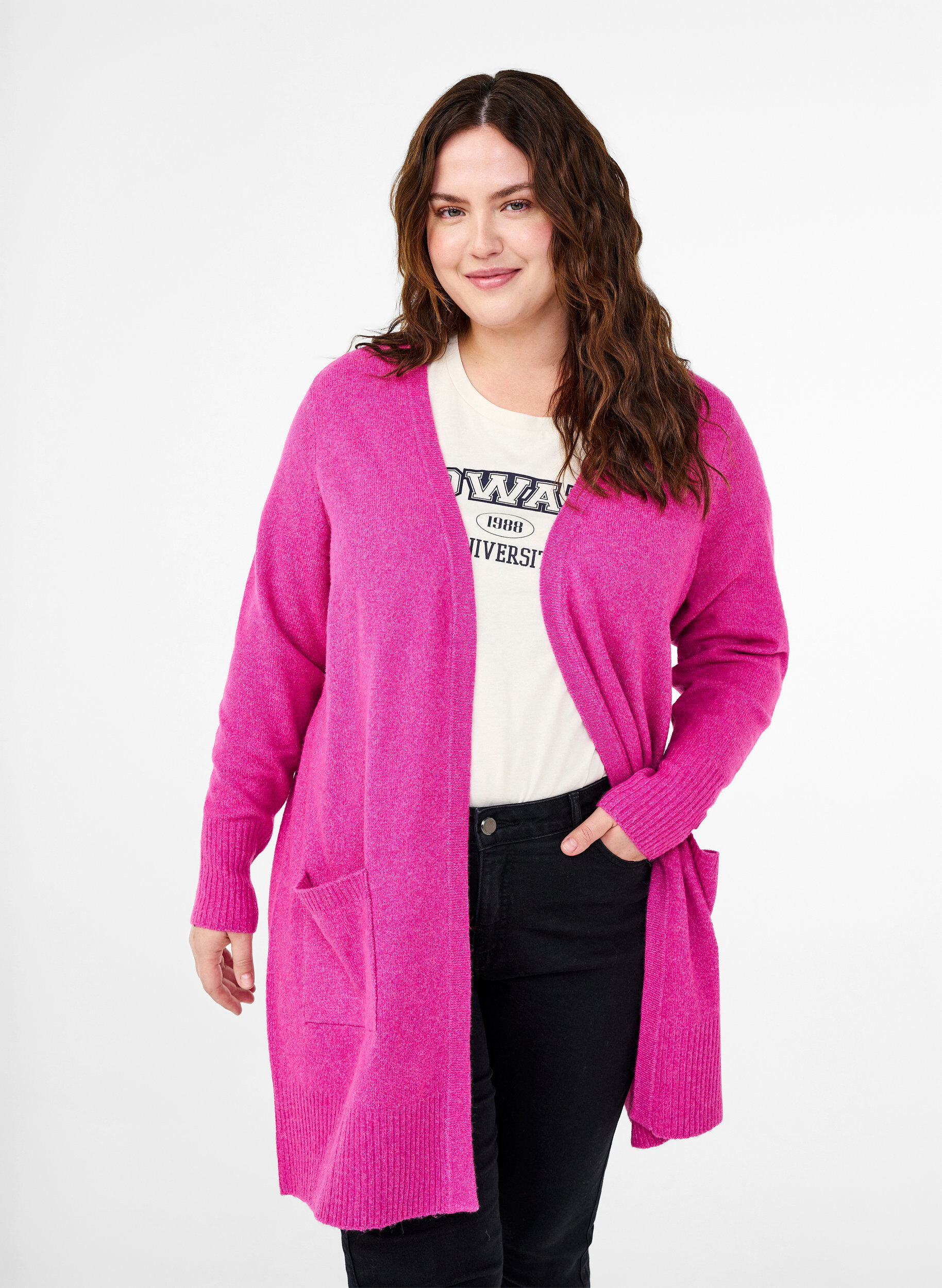 Meleret strik cardigan med lommer