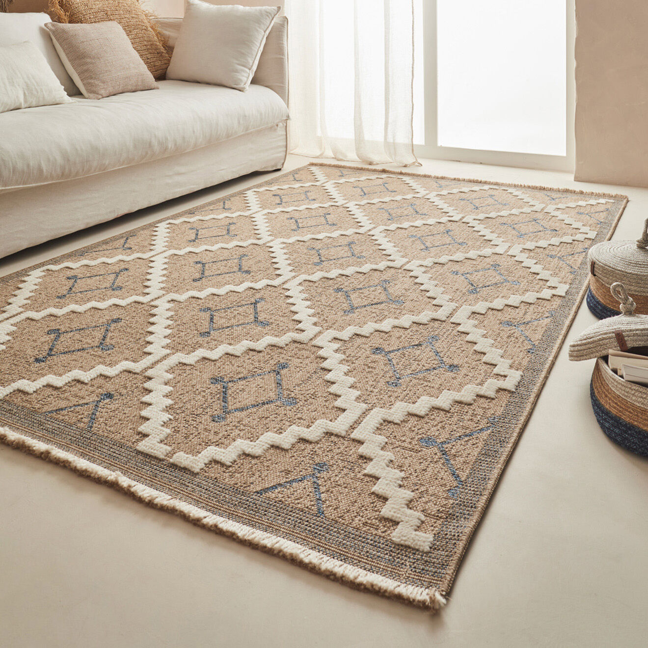 Nazar Rugs Tapis aspect jute TULUM 9041 intérieur & extérieur bleu - 120x170 cm