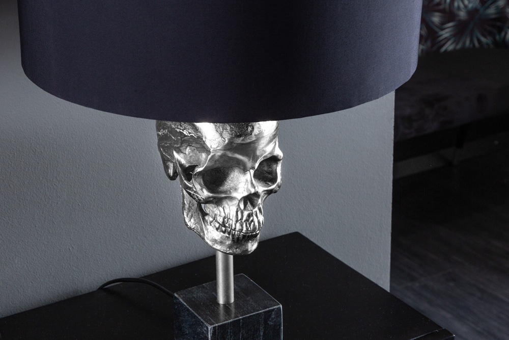 Extravagante Tischlampe SKULL 56cm schwarz silber Metall Totenkopf Skulptur Leuchte