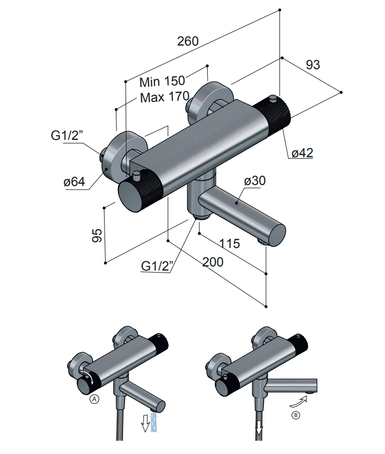 Hotbath Cobber X thermostatische badmengkraan geborsteld nikkel