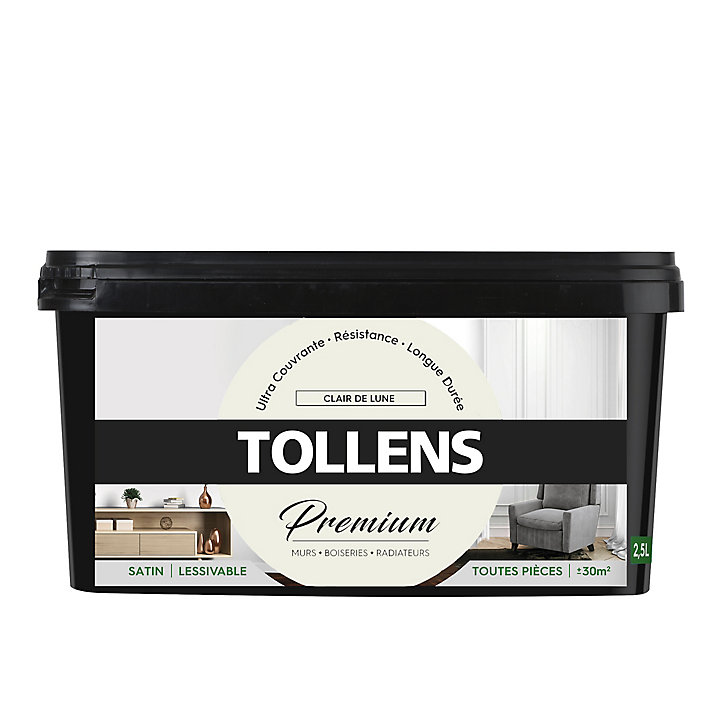 Peinture Tollens premium murs, boiseries et radiateurs clair de lune satin 2,5L