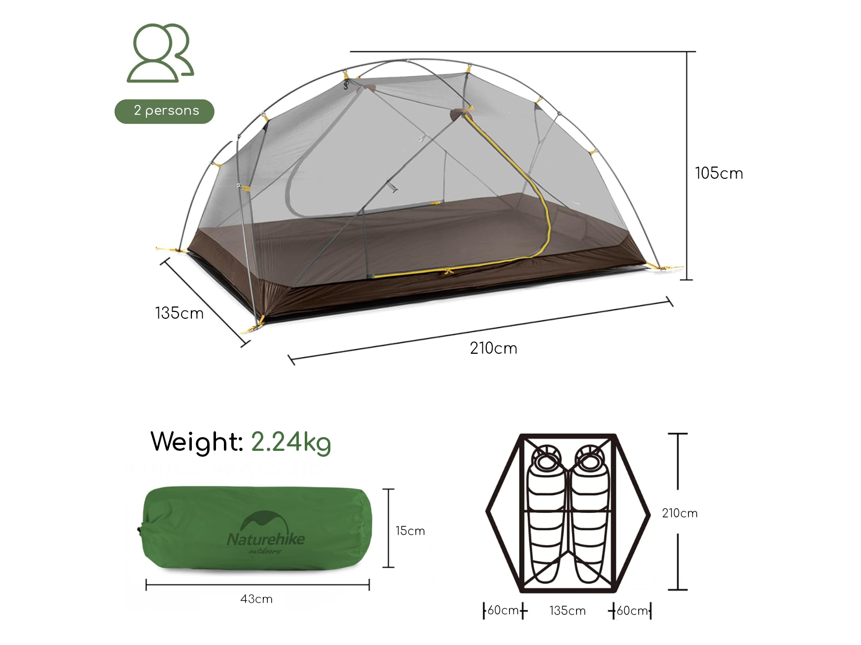 Naturehike Mongar 2 koepeltent - Green
