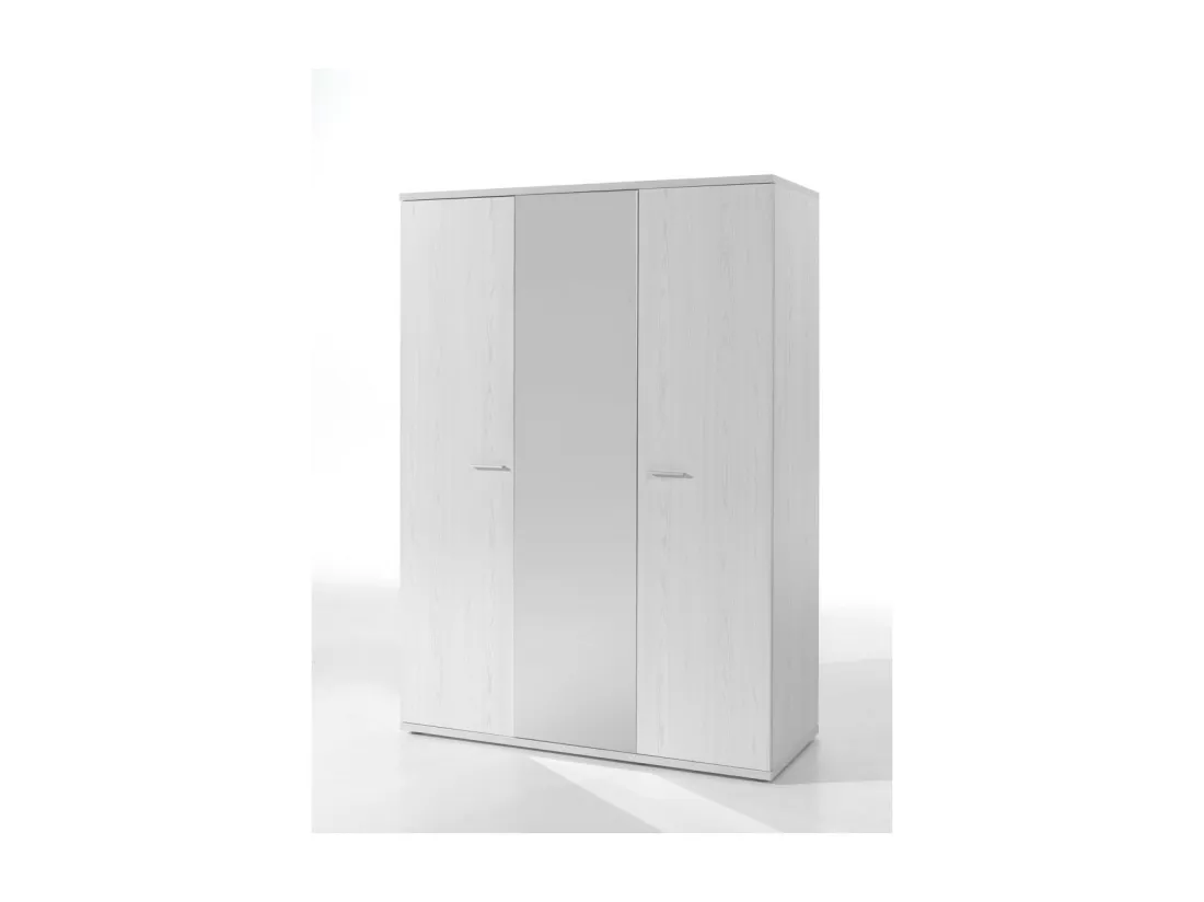 Chambre enfant, ado robuste collection OLGA, lit, armoire, bureau, commode et chevet, blanc effet bois
