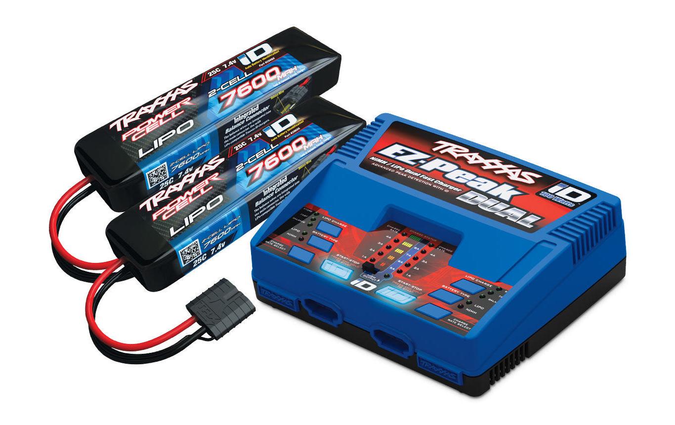 Dual-Ladegerät Combo EZ-Peak 8A & 2x LiPo-Akku 2S 7600 mAh<br>100-W-Ladegerät inkl. zwei LiPo-Akkus