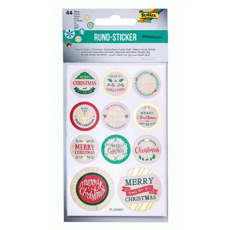Folia Rund Sticker Weihnachten, dekorative runde Sticker mit Heißfolienveredelung, 44 Stück