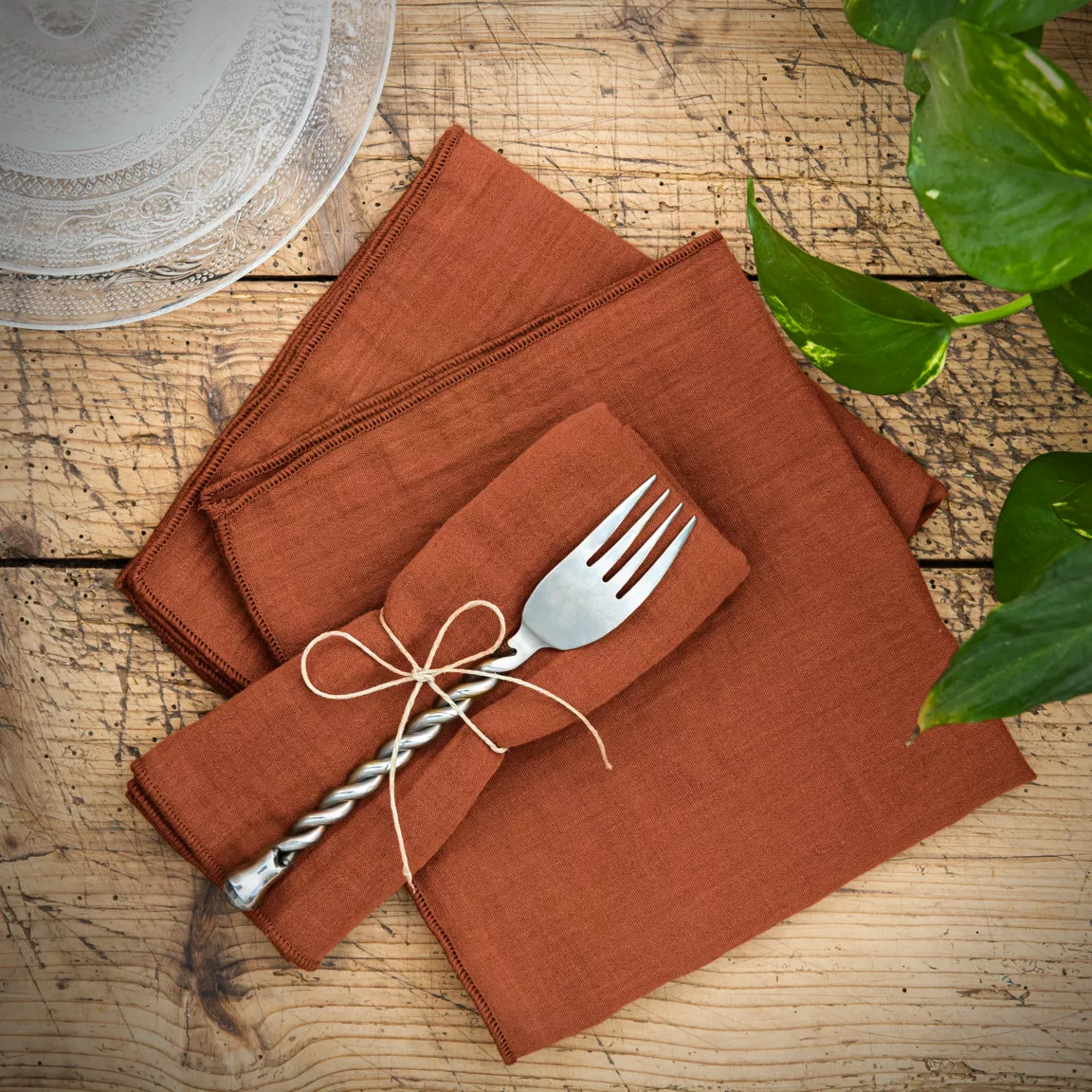Lot de 3 serviettes gaze de coton (40 x 40 cm) Gaïa Terracotta