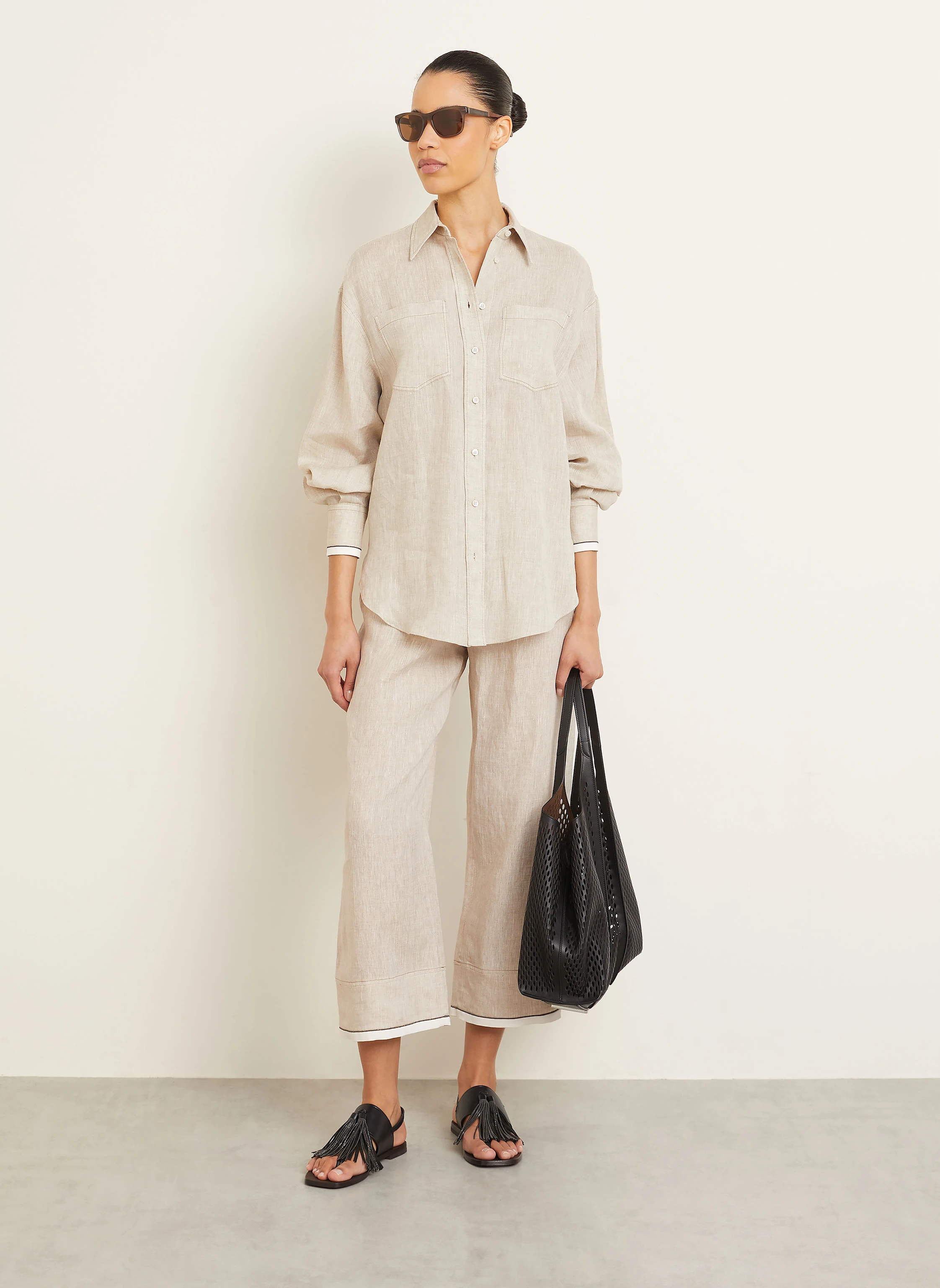 BRUNELLO CUCINELLI Leinen-Culotte mit Schmuckperlen
