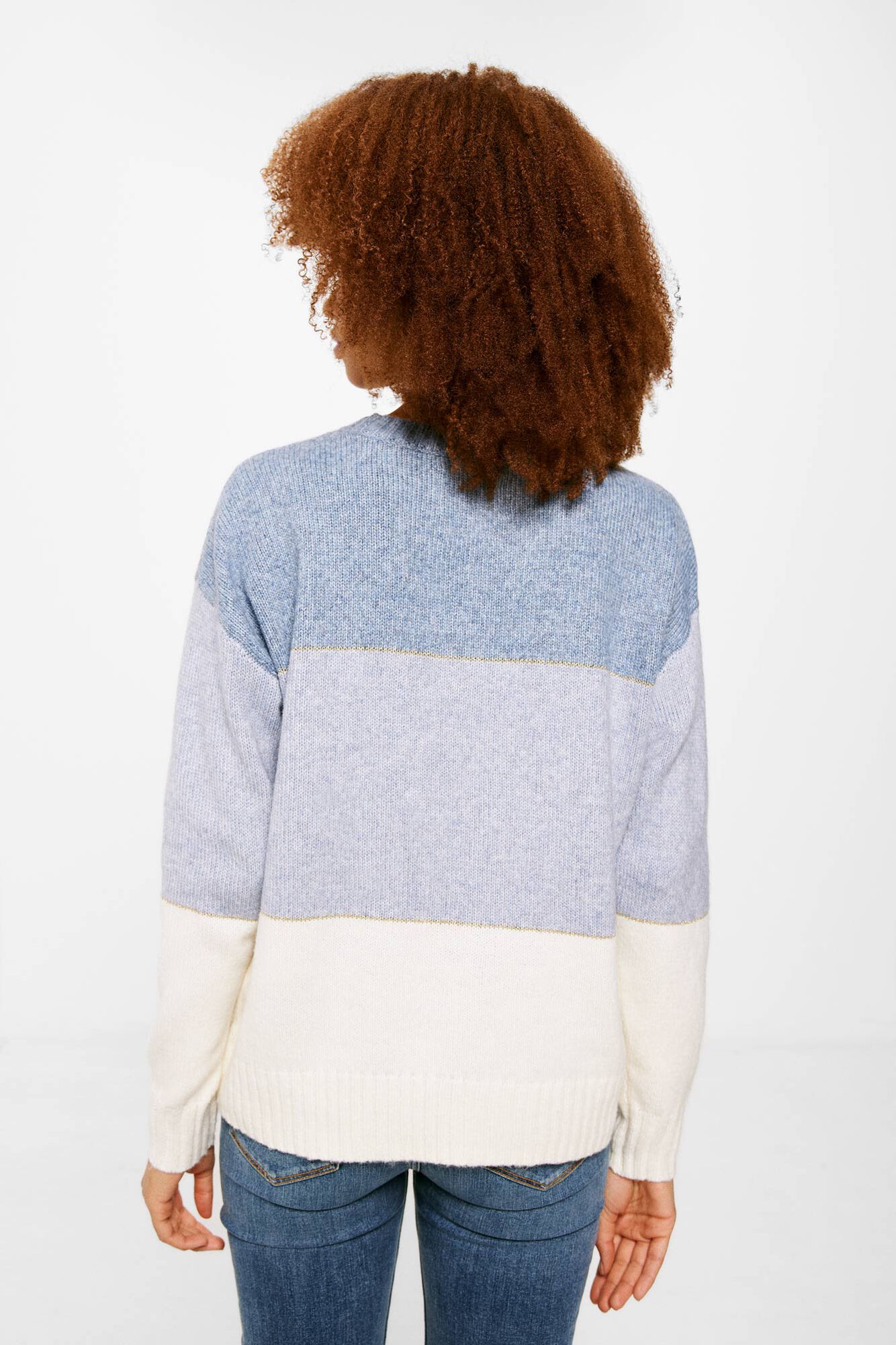 Jersey de lã lurex com blocos de cores